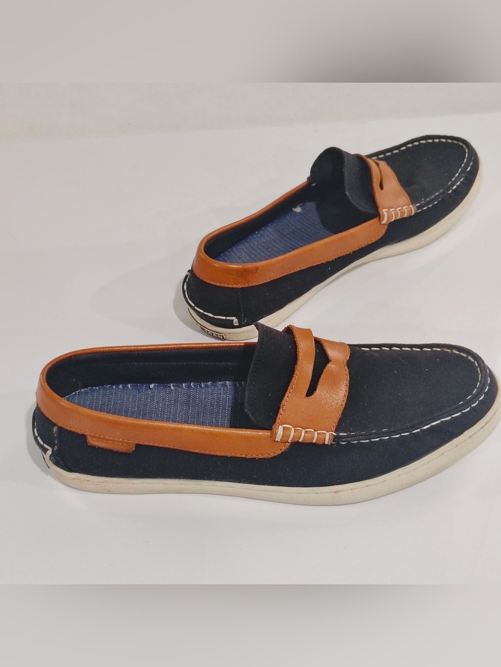 COLE HAAN Men's Casual Navy Blue & Brown Penny Loafers Size 11M